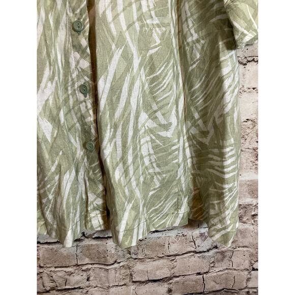 Style & Co. Linen Top Womens 18 Sage Green Tropical Leaf Printed Button Up Plus - Picture 5 of 12